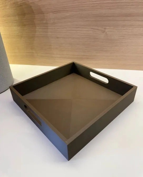 3D Baskı Kare ve Dikdörtgen 2'li Servis Tepsisi Seti Kulplu Modern Sunum Tepsisi Kahverengi