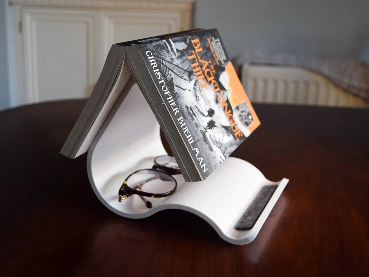 3D Baskı Kavisli Kitap ve Kindle Standı Okuma İstasyonu Dalgalı Kitap Tutucu Okuma Standı Beyaz