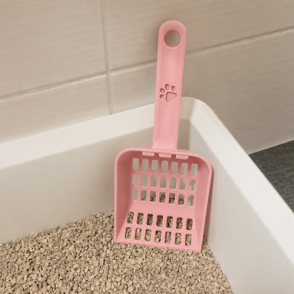 3D Baskı Kedi Kumu Küreği - Geniş Hazneli Eleme Küreği-Pembe