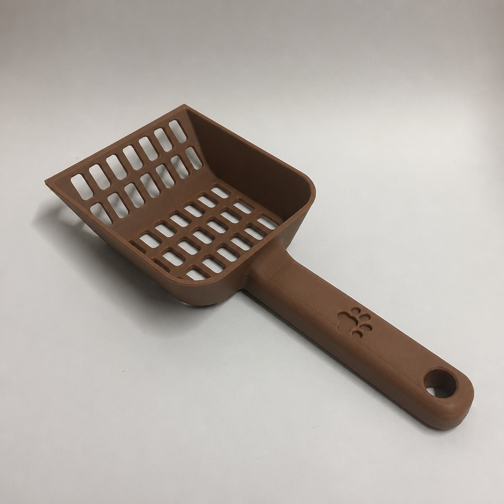 3D Baskı Kedi Kumu Küreği - Geniş Hazneli Eleme Küreği-Kahverengi