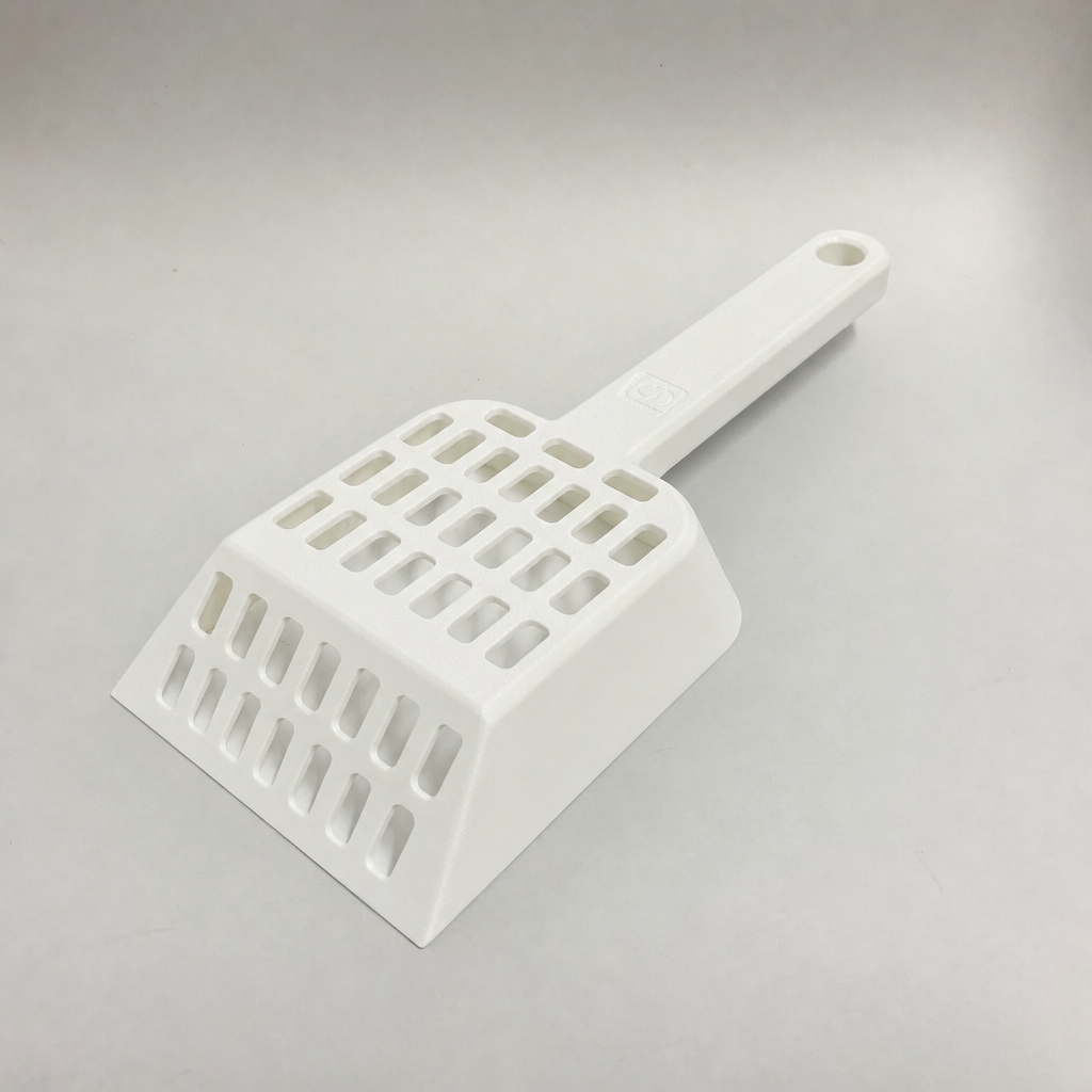 3D Baskı Kedi Kumu Küreği - Geniş Hazneli Eleme Küreği-Beyaz