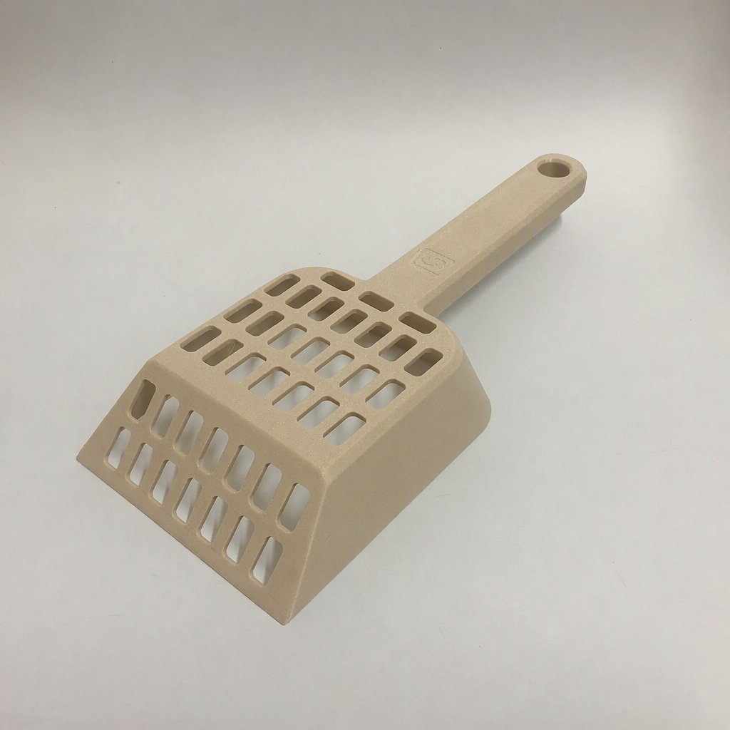 3D Baskı Kedi Kumu Küreği - Geniş Hazneli Eleme Küreği-Bej