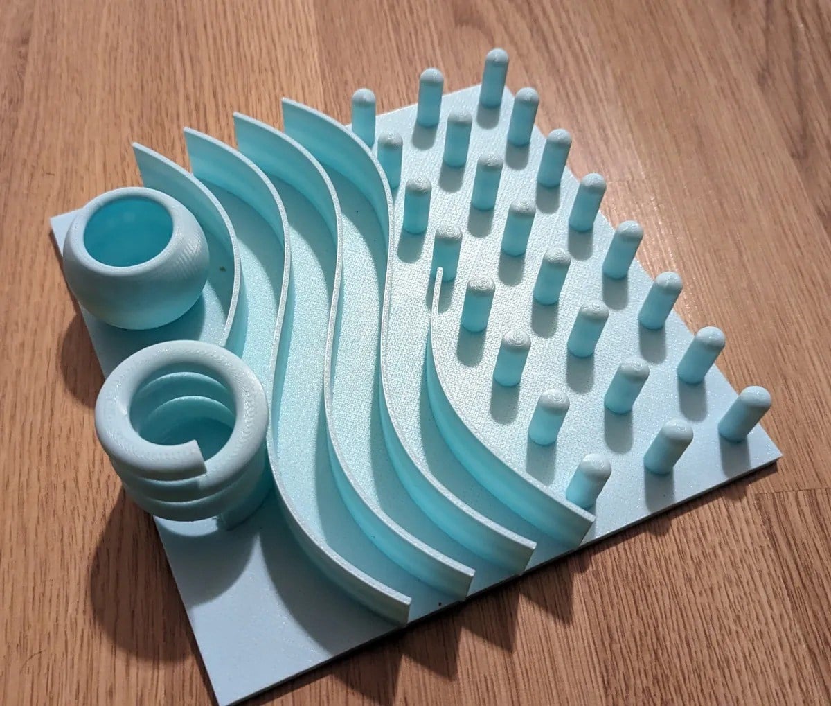 3D Baskı Kedi Mama Oyuncağı Yavaş Yeme Aktivite Tahtası Dalgalı Doku Kedi Besleme Oyuncağı Mavi