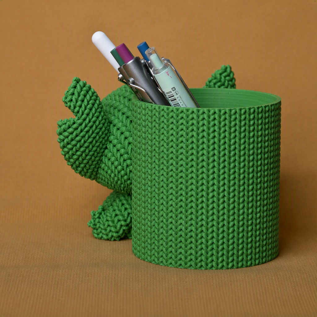 3D Baskı Knitted Kalemlik - Sevimli Karakterli Masaüstü Kalem Organizeri-Yeşil