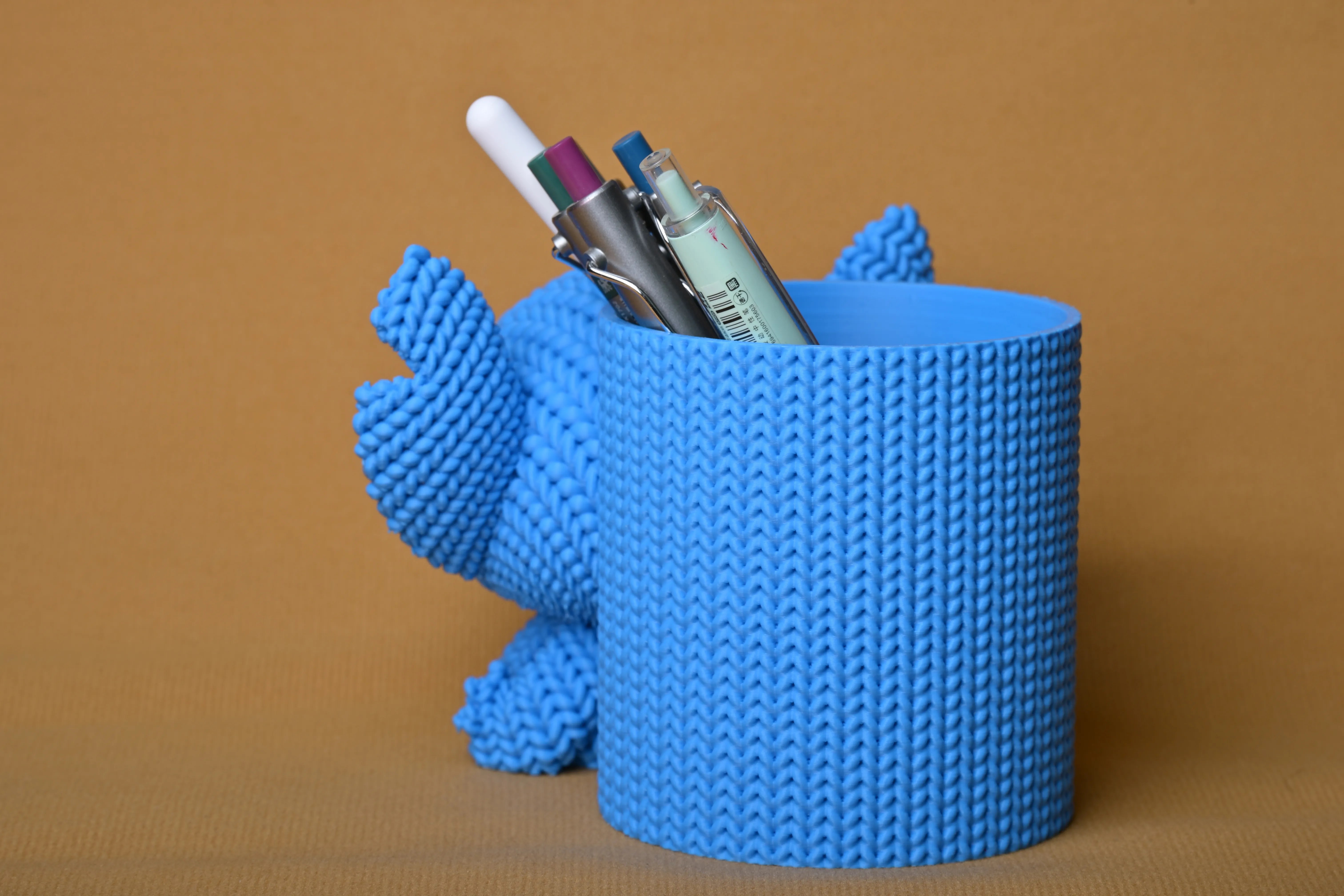3D Baskı Knitted Kalemlik - Sevimli Karakterli Masaüstü Kalem Organizeri-Mavi