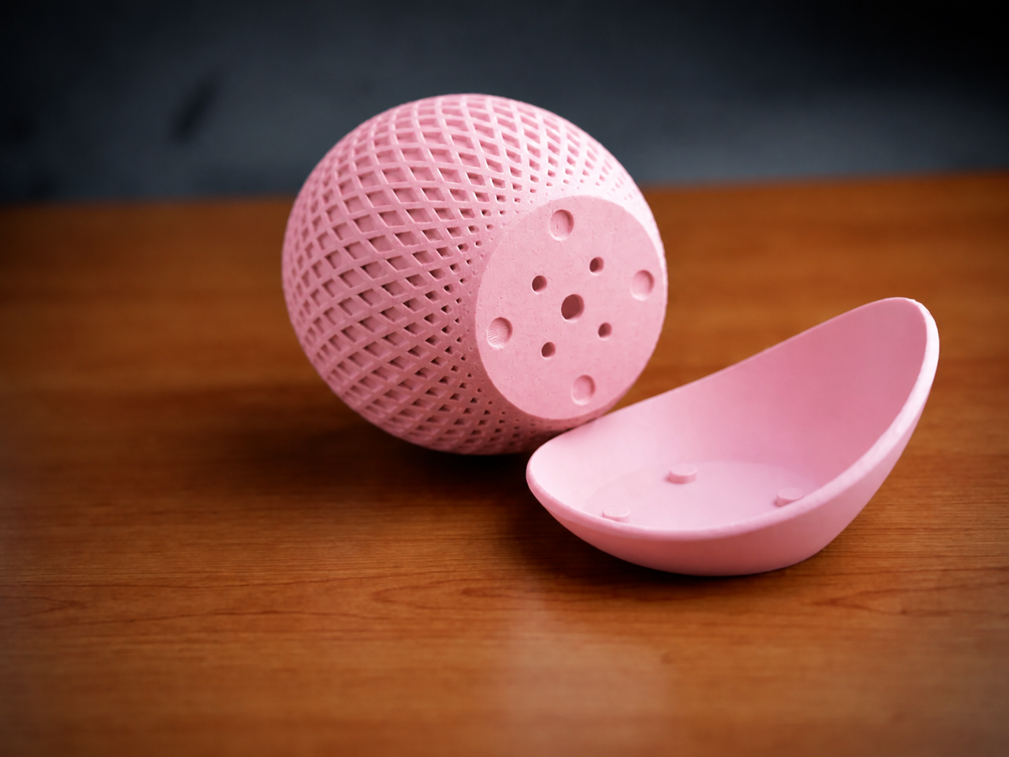 3D Baskı Küre Saksı - Kafes Dokulu İki Parçalı Dekoratif Saksı - Pembe-Pembe