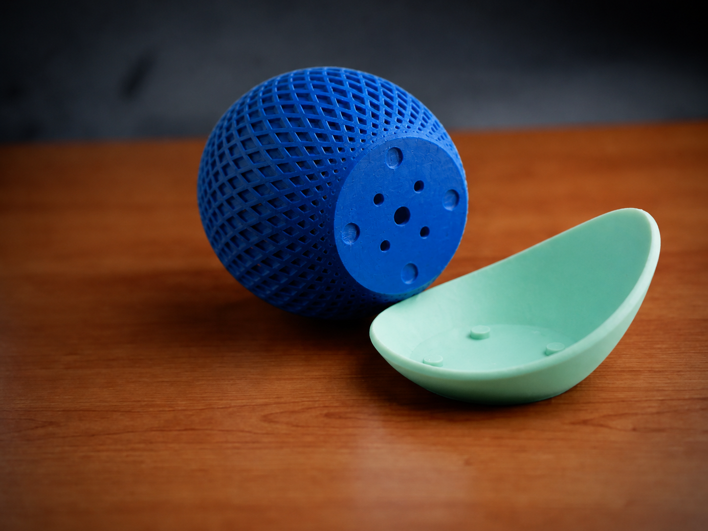 3D Baskı Küre Saksı - Kafes Dokulu İki Parçalı Dekoratif Saksı - Mavi-Mint