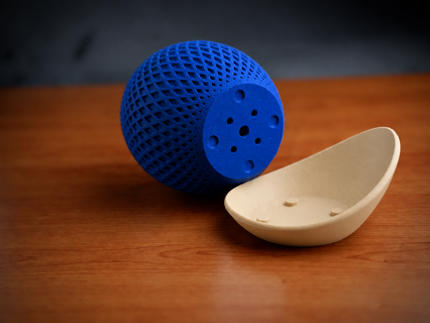 3D Baskı Küre Saksı - Kafes Dokulu İki Parçalı Dekoratif Saksı - Mavi-Bej