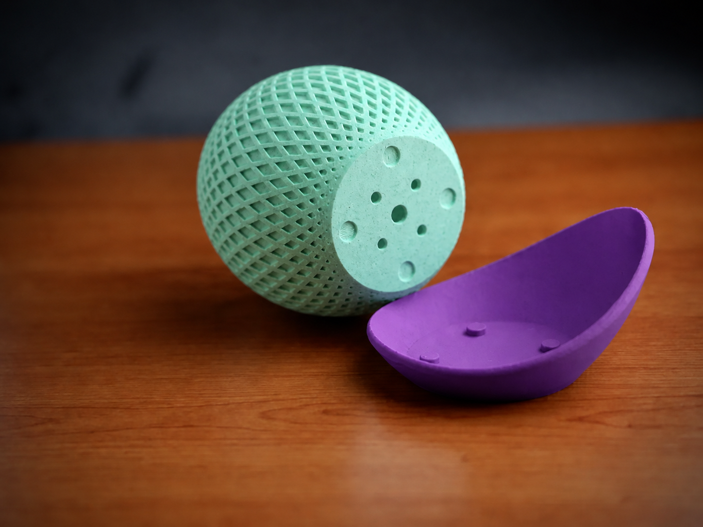 3D Baskı Küre Saksı - Kafes Dokulu İki Parçalı Dekoratif Saksı - Mint-Mor