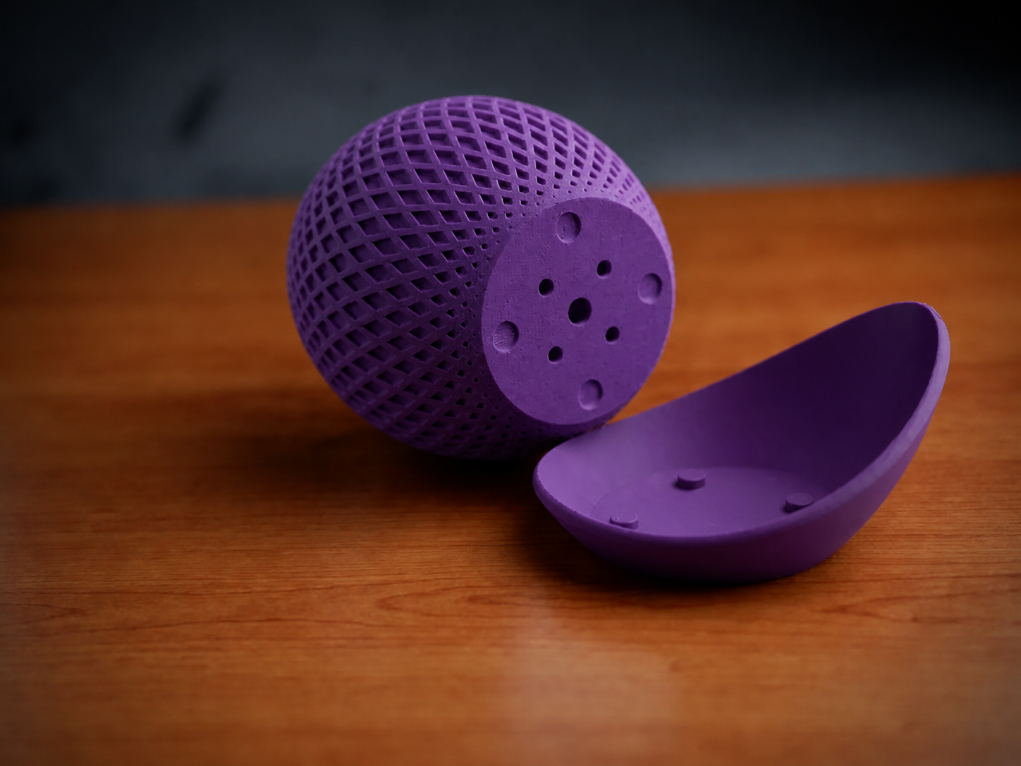 3D Baskı Küre Saksı - Kafes Dokulu İki Parçalı Dekoratif Saksı - Mor-Mor