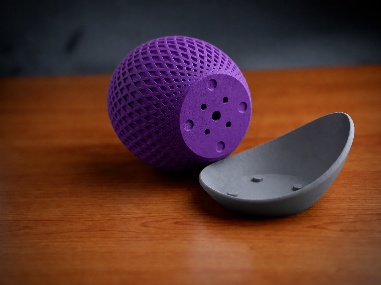 3D Baskı Küre Saksı - Kafes Dokulu İki Parçalı Dekoratif Saksı - Mor-Gri