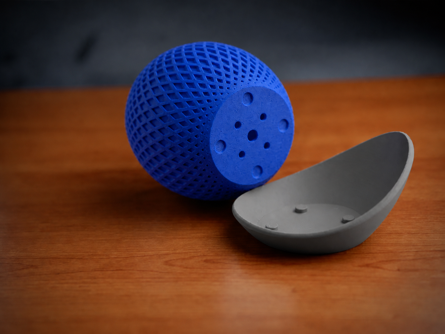 3D Baskı Küre Saksı - Kafes Dokulu İki Parçalı Dekoratif Saksı - Mavi-Gri