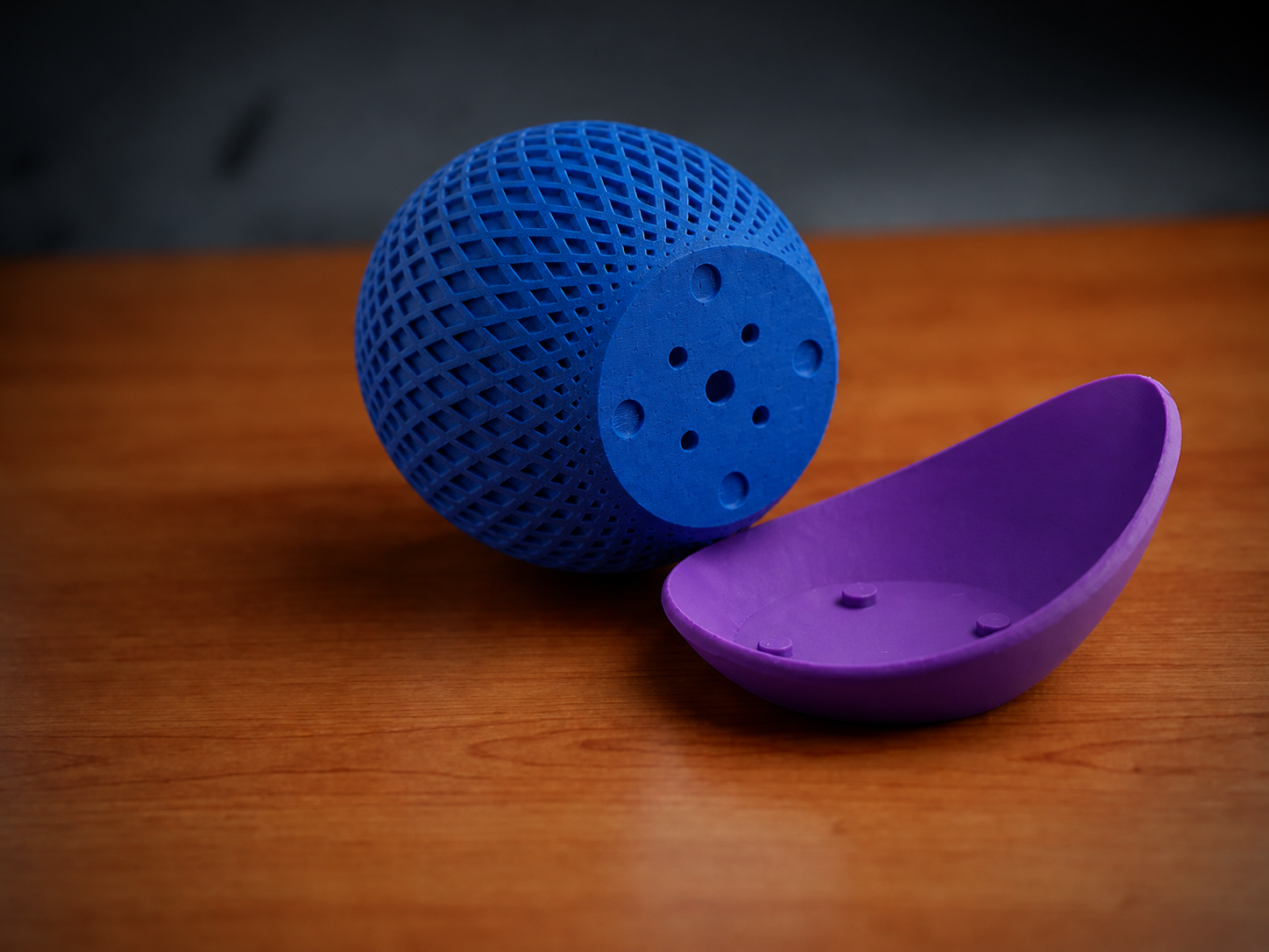 3D Baskı Küre Saksı - Kafes Dokulu İki Parçalı Dekoratif Saksı - Mavi-Mor