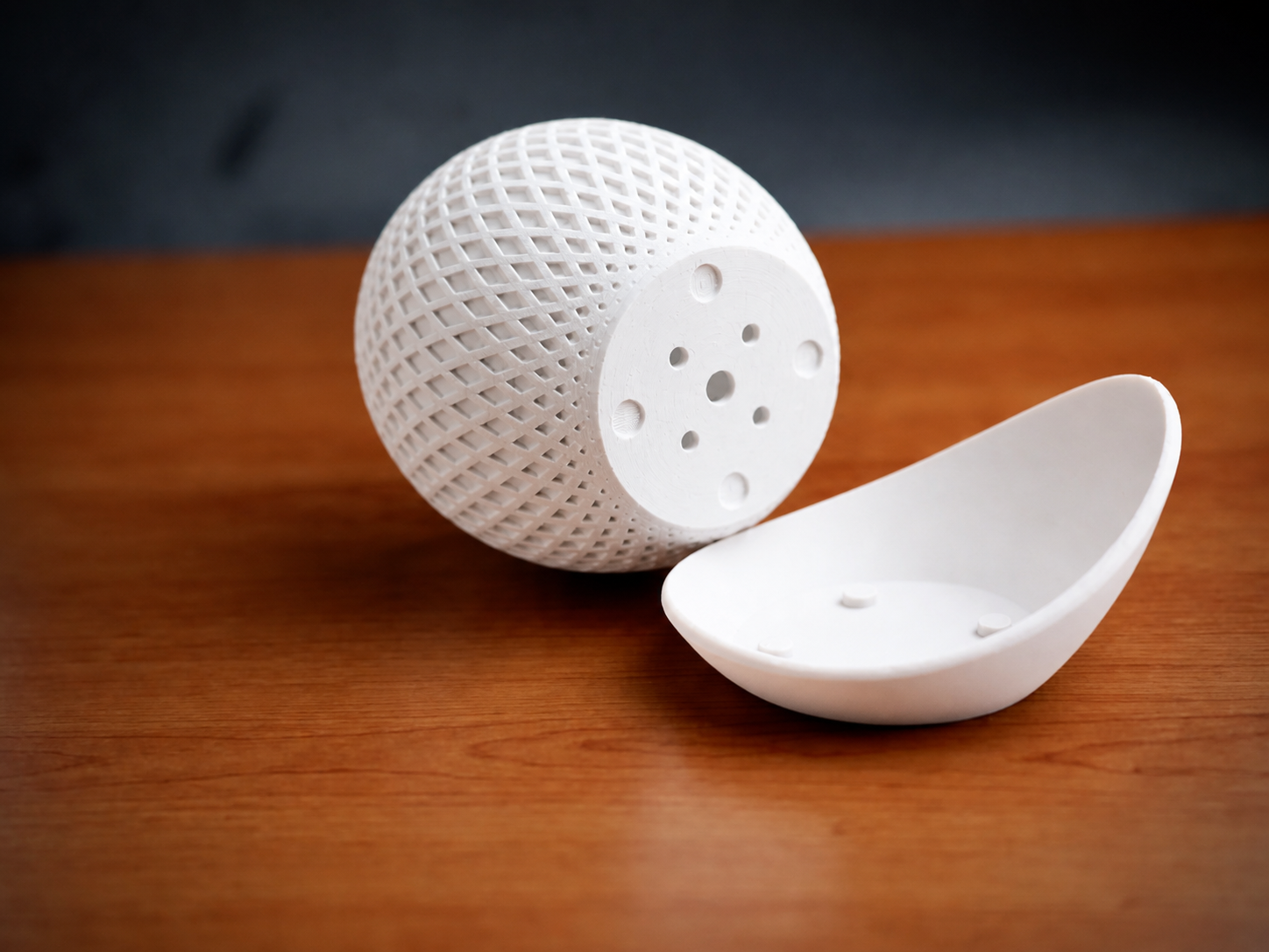 3D Baskı Küre Saksı - Kafes Dokulu İki Parçalı Dekoratif Saksı - Beyaz-Beyaz