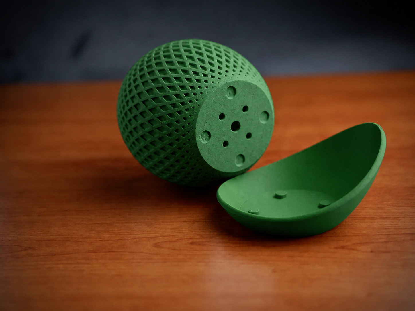 3D Baskı Küre Saksı - Kafes Dokulu İki Parçalı Dekoratif Saksı - Yeşil-Yeşil