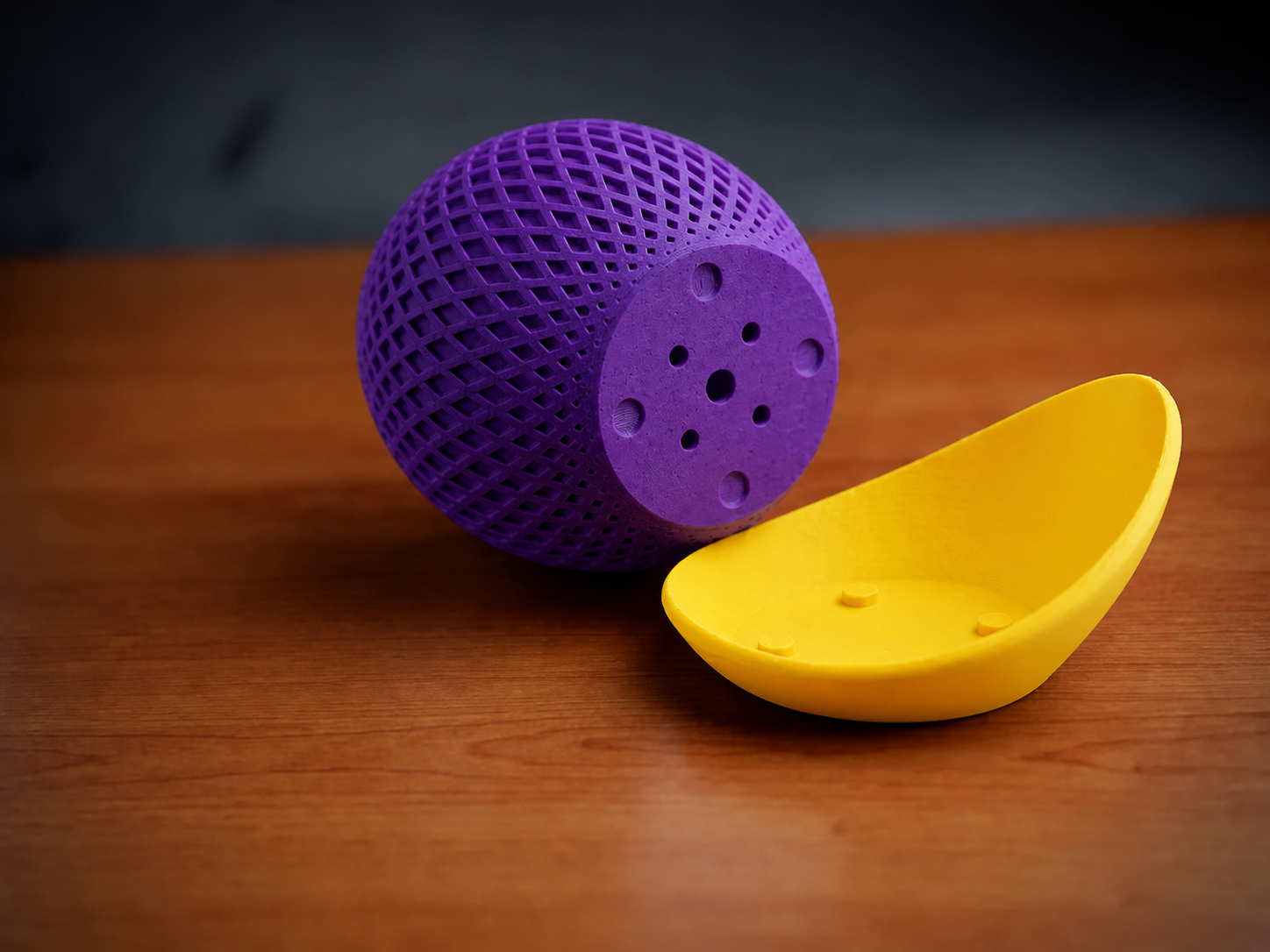 3D Baskı Küre Saksı - Kafes Dokulu İki Parçalı Dekoratif Saksı - Mor-Sarı