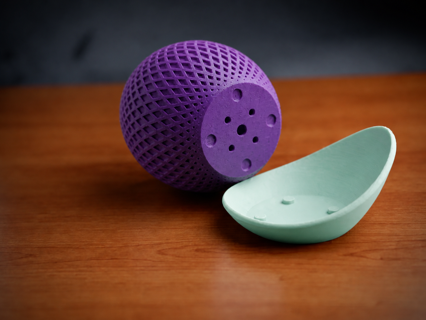 3D Baskı Küre Saksı - Kafes Dokulu İki Parçalı Dekoratif Saksı - Mor-Mint