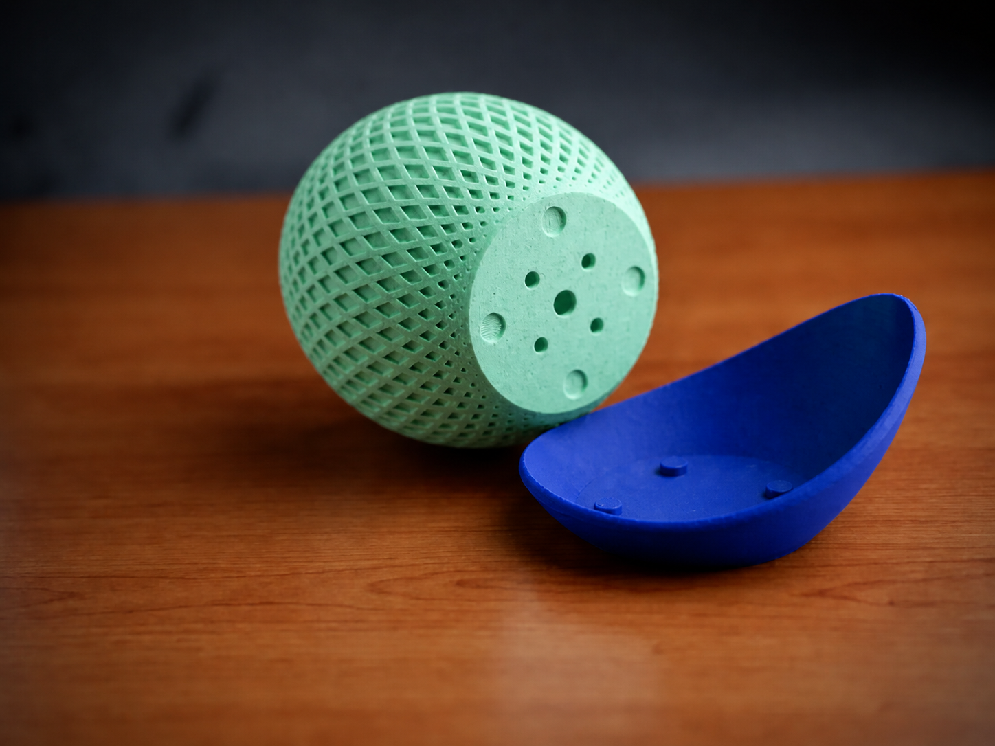 3D Baskı Küre Saksı - Kafes Dokulu İki Parçalı Dekoratif Saksı - Mint-Mavi