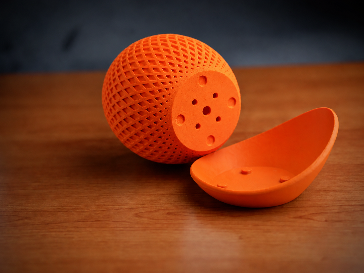 3D Baskı Küre Saksı - Kafes Dokulu İki Parçalı Dekoratif Saksı - Turuncu-Turuncu