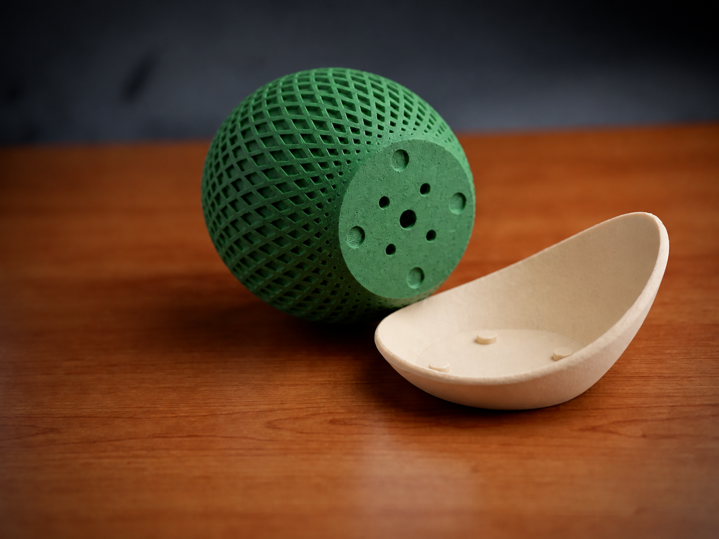 3D Baskı Küre Saksı - Kafes Dokulu İki Parçalı Dekoratif Saksı - Yeşil-Bej