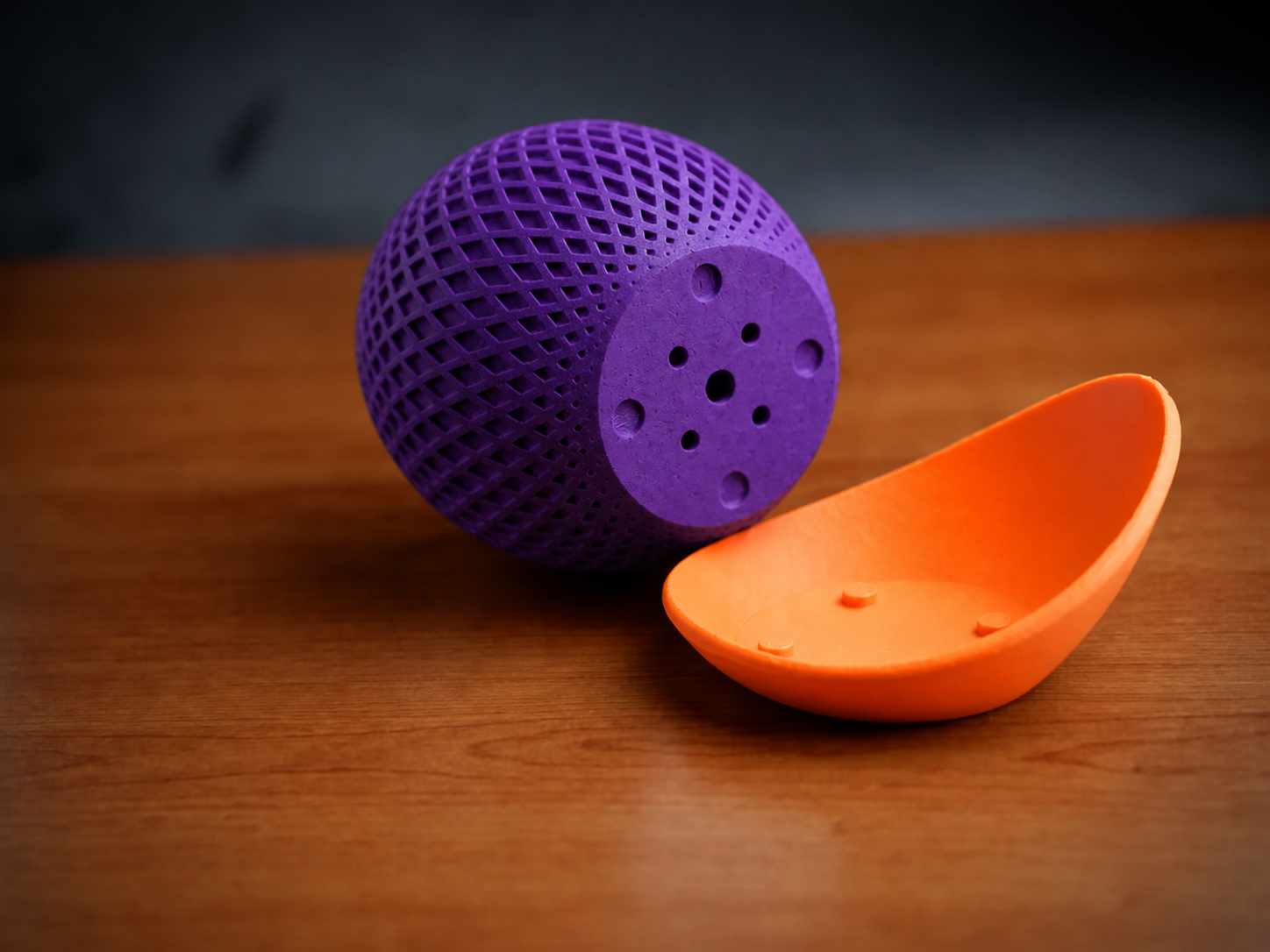 3D Baskı Küre Saksı - Kafes Dokulu İki Parçalı Dekoratif Saksı - Mor-Turuncu