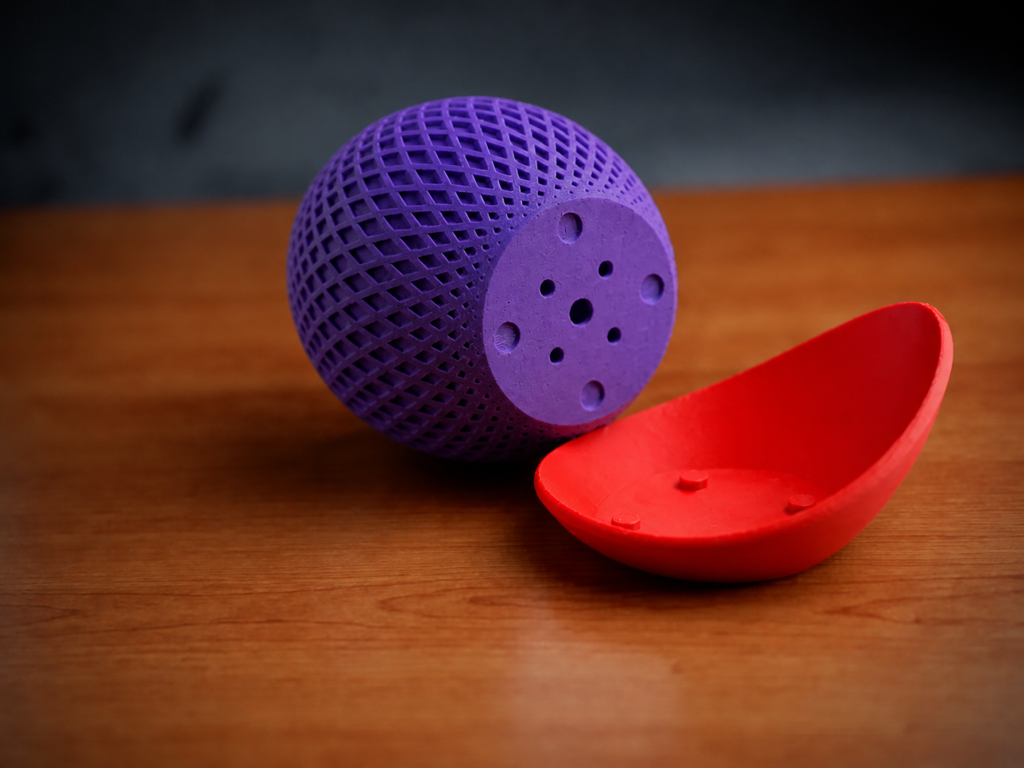 3D Baskı Küre Saksı - Kafes Dokulu İki Parçalı Dekoratif Saksı - Mor-Kırmızı