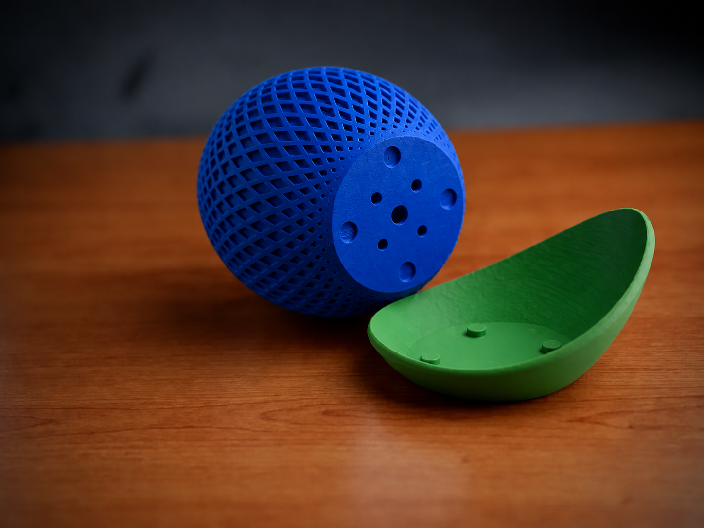 3D Baskı Küre Saksı - Kafes Dokulu İki Parçalı Dekoratif Saksı - Mavi-Yeşil