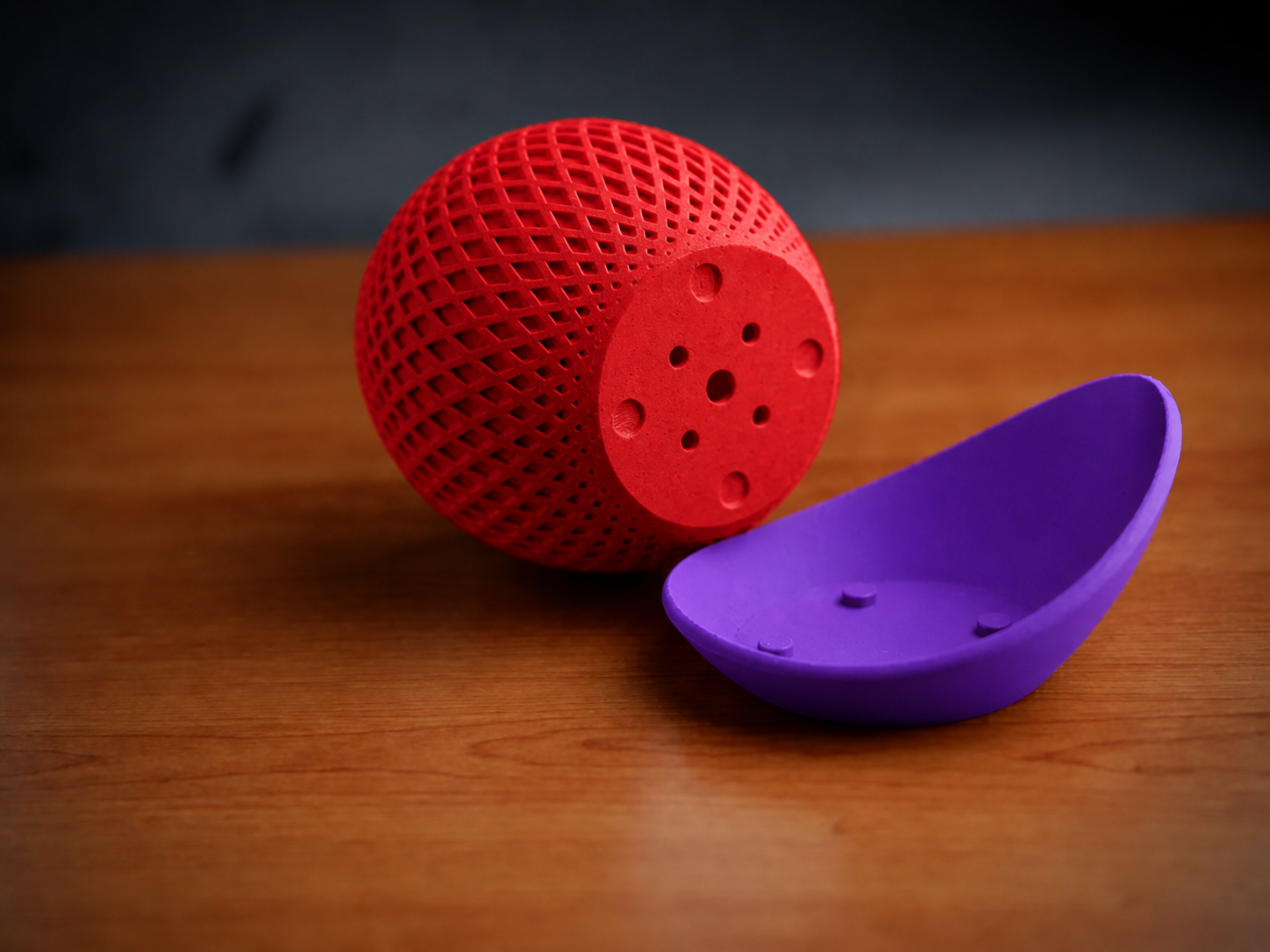 3D Baskı Küre Saksı - Kafes Dokulu İki Parçalı Dekoratif Saksı - Kırmızı-Mor