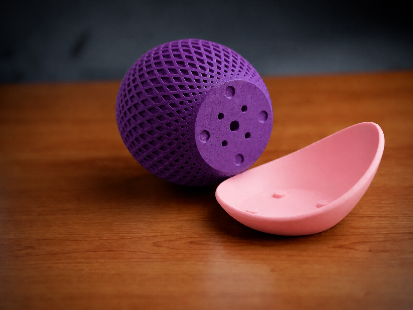 3D Baskı Küre Saksı - Kafes Dokulu İki Parçalı Dekoratif Saksı - Mor-Pembe