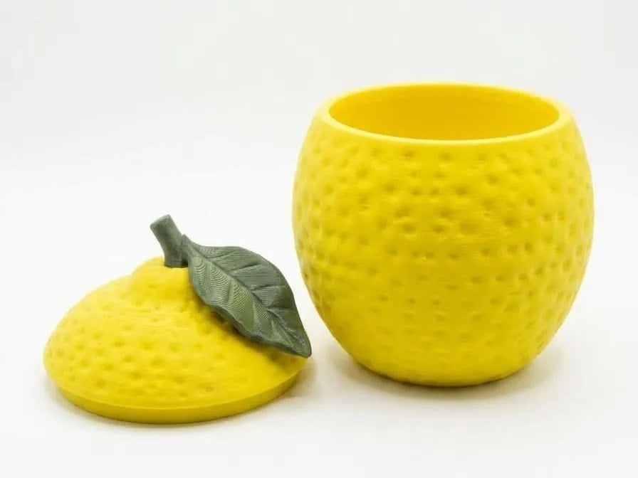 3D Baskı Limon Şeklinde Kapaklı Saklama Kabı Dokulu Limon Kavanoz Dekoratif Meyve Kutusu Sarı