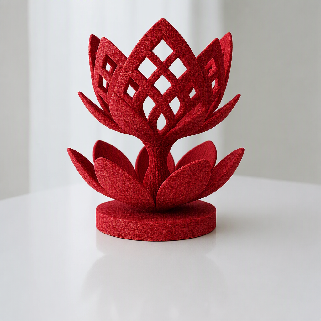 3D Baskı Lotus Çiçeği Mumluk - Dekoratif Tealight Mumluk-Kırmızı