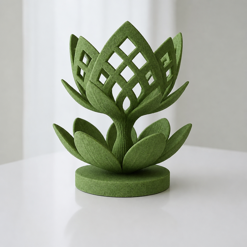 3D Baskı Lotus Çiçeği Mumluk - Dekoratif Tealight Mumluk-Yeşil