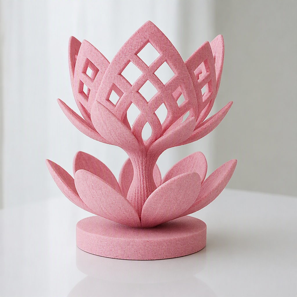3D Baskı Lotus Çiçeği Mumluk - Dekoratif Tealight Mumluk-Pembe