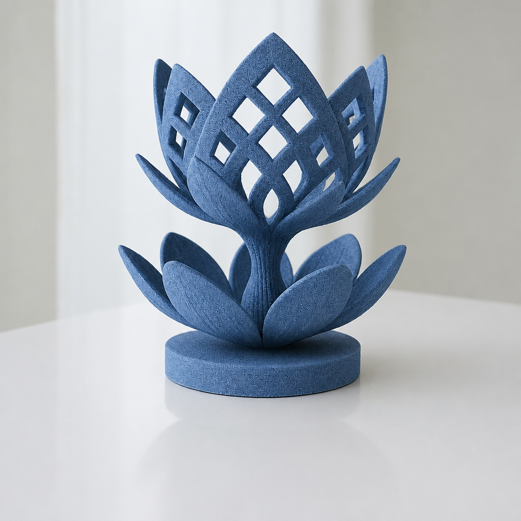 3D Baskı Lotus Çiçeği Mumluk - Dekoratif Tealight Mumluk-Mavi