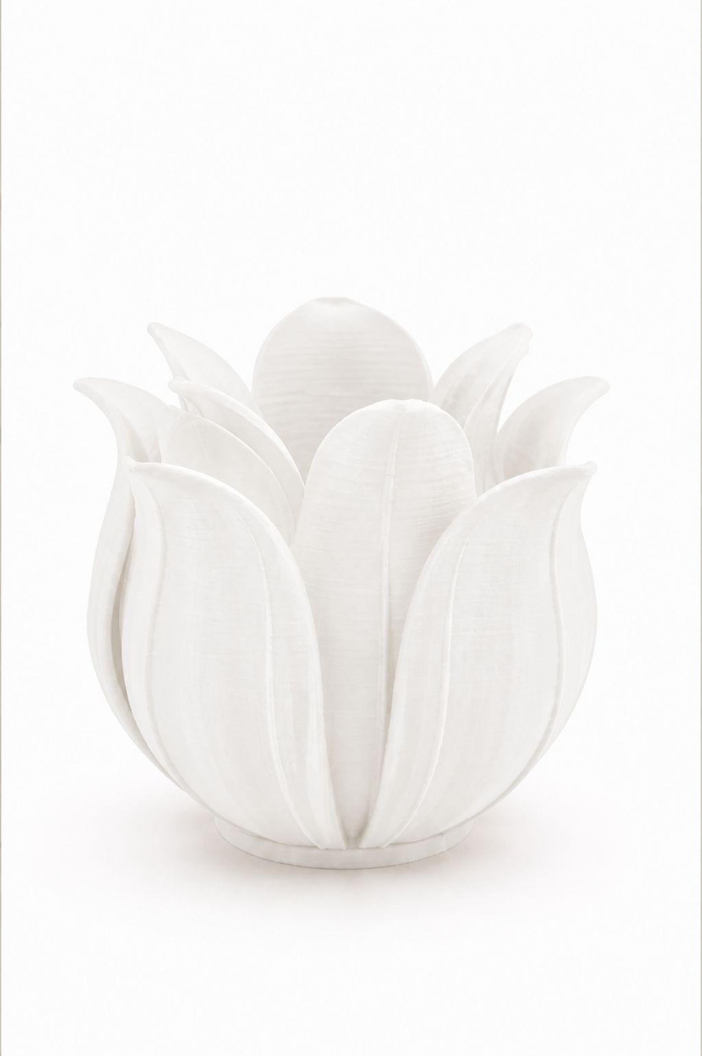3D Baskı Lotus Yapraklı Vazo - Dekoratif Çiçeklik-Beyaz