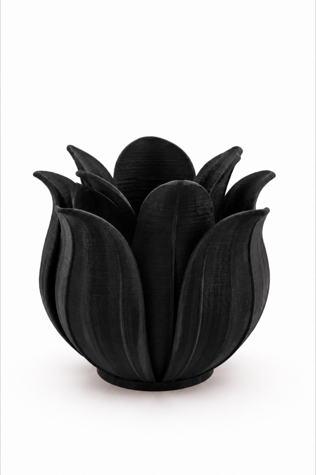 3D Baskı Lotus Yapraklı Vazo - Dekoratif Çiçeklik-Siyah
