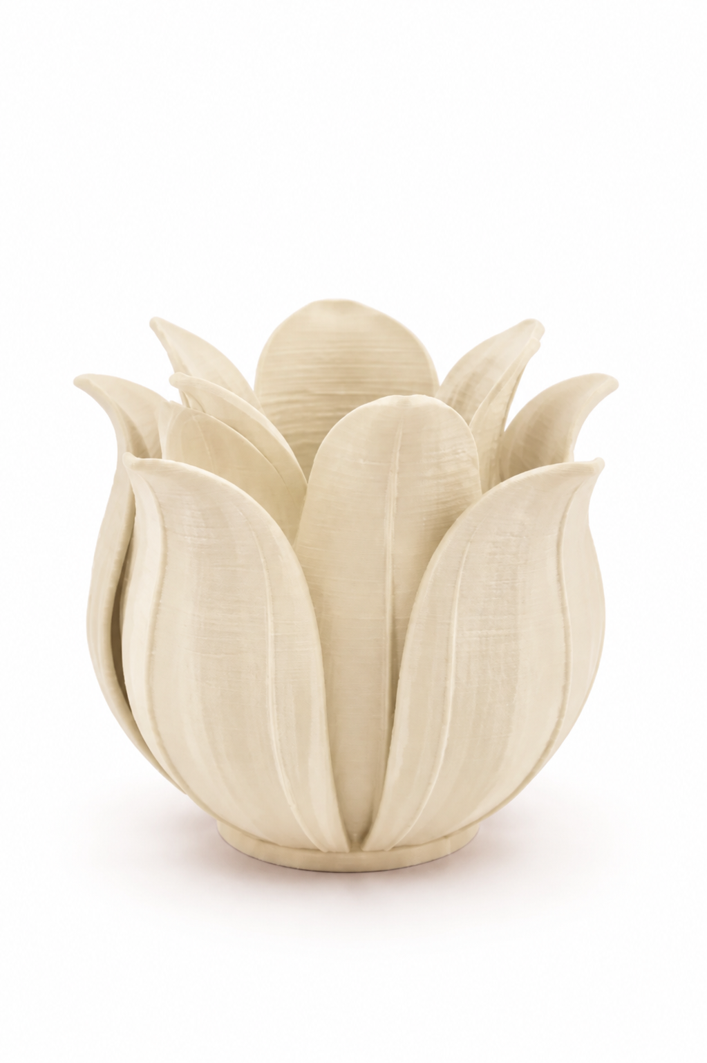 3D Baskı Lotus Yapraklı Vazo - Dekoratif Çiçeklik-Bej