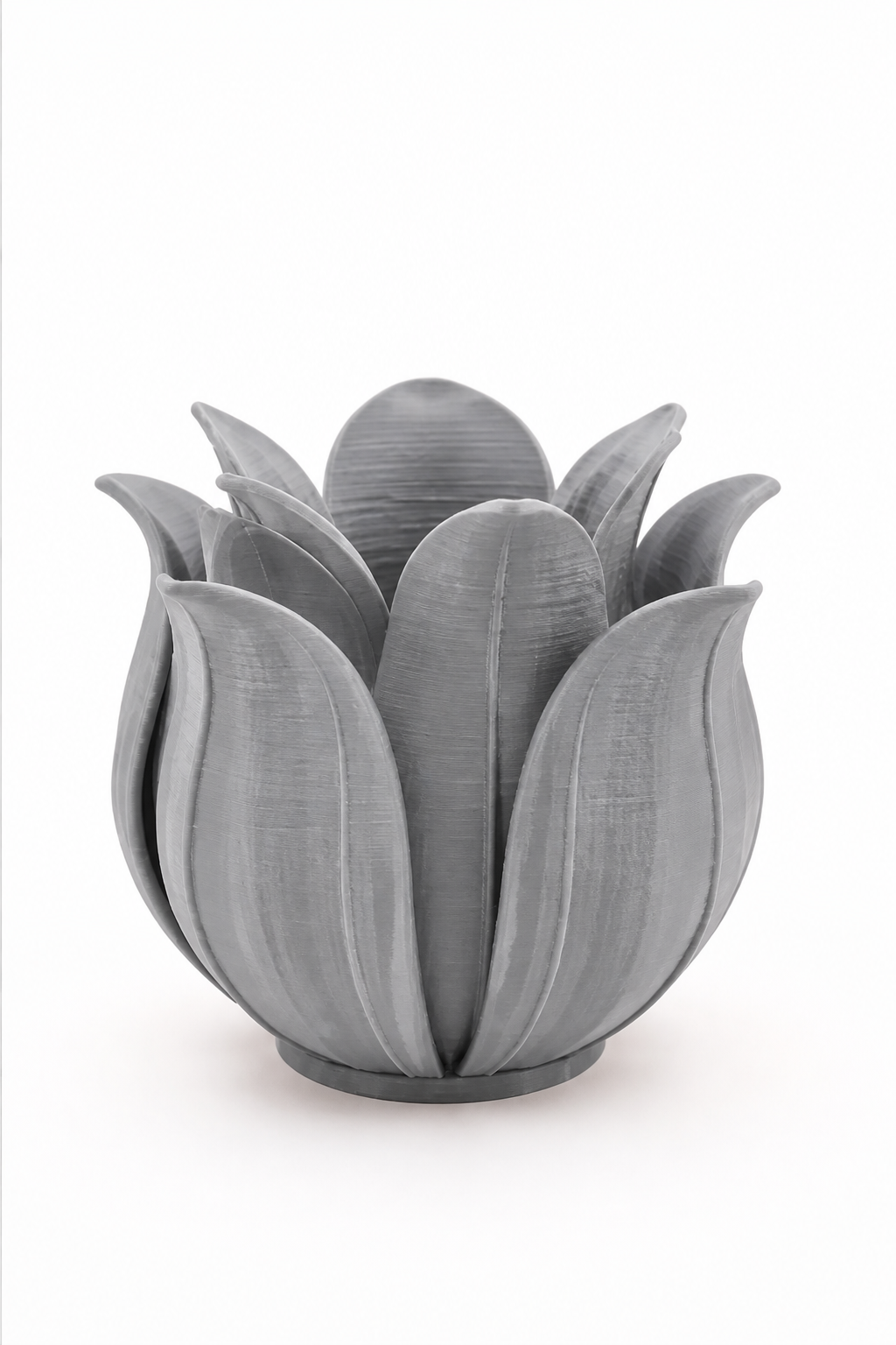3D Baskı Lotus Yapraklı Vazo - Dekoratif Çiçeklik-Gri