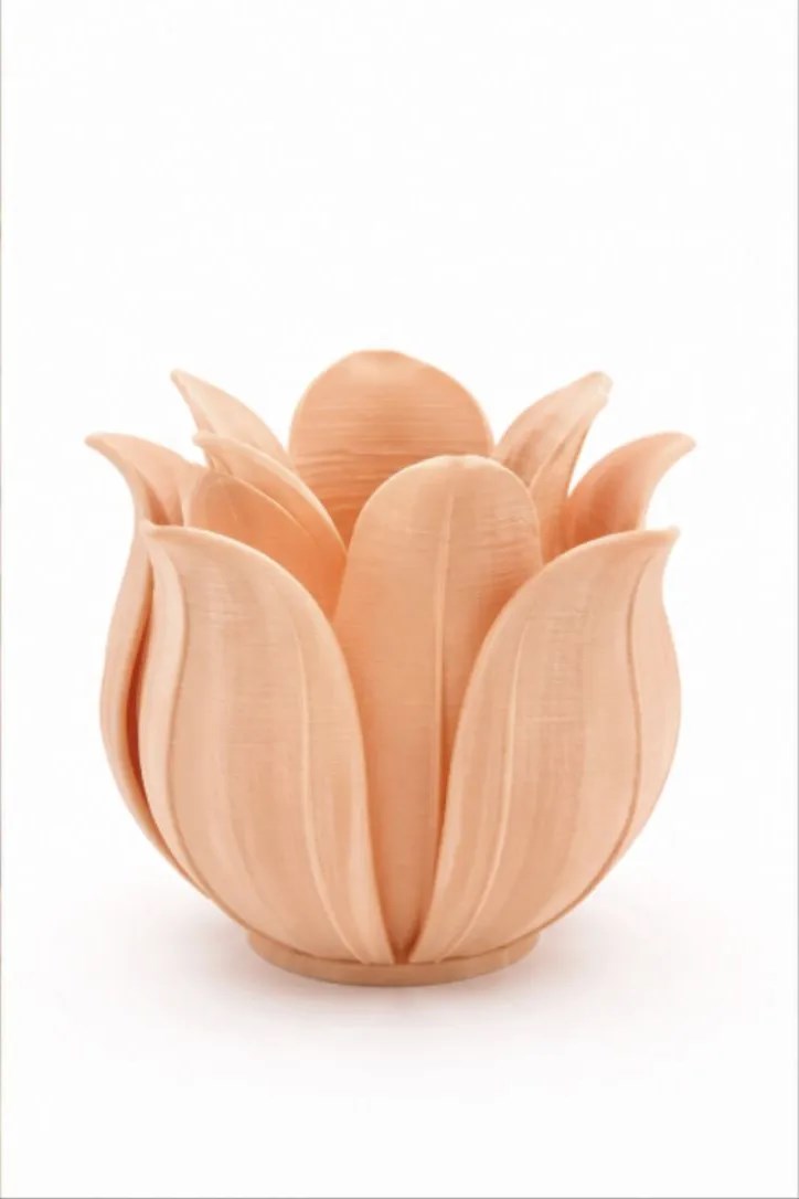 3D Baskı Lotus Yapraklı Vazo - Dekoratif Çiçeklik-Turuncu