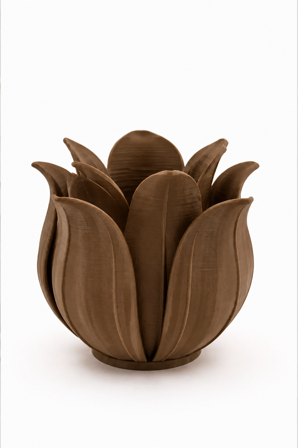 3D Baskı Lotus Yapraklı Vazo - Dekoratif Çiçeklik-Kahverengi
