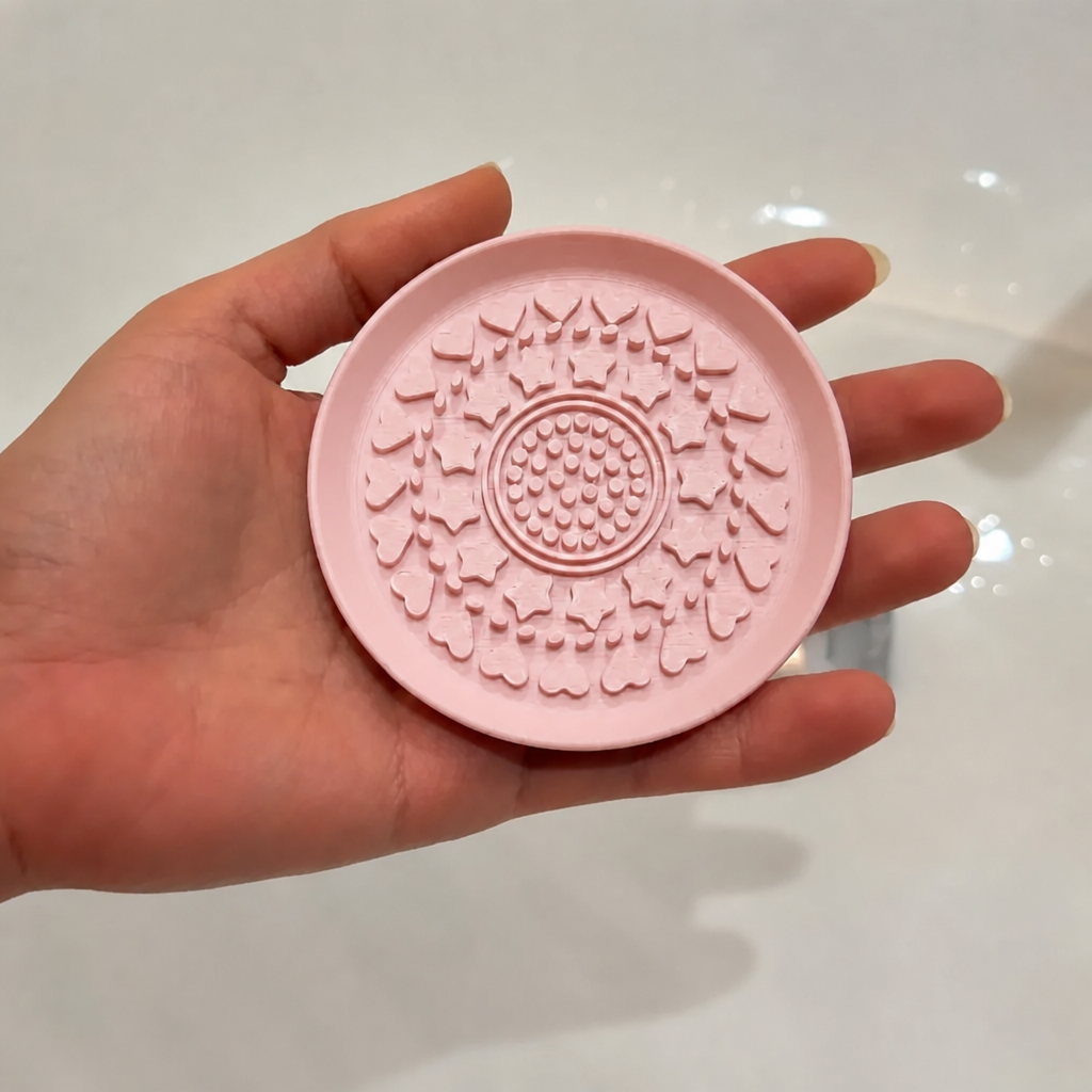 3D Baskı Makyaj Fırçası Temizleme Pedi - Desenli Aparat-Pembe
