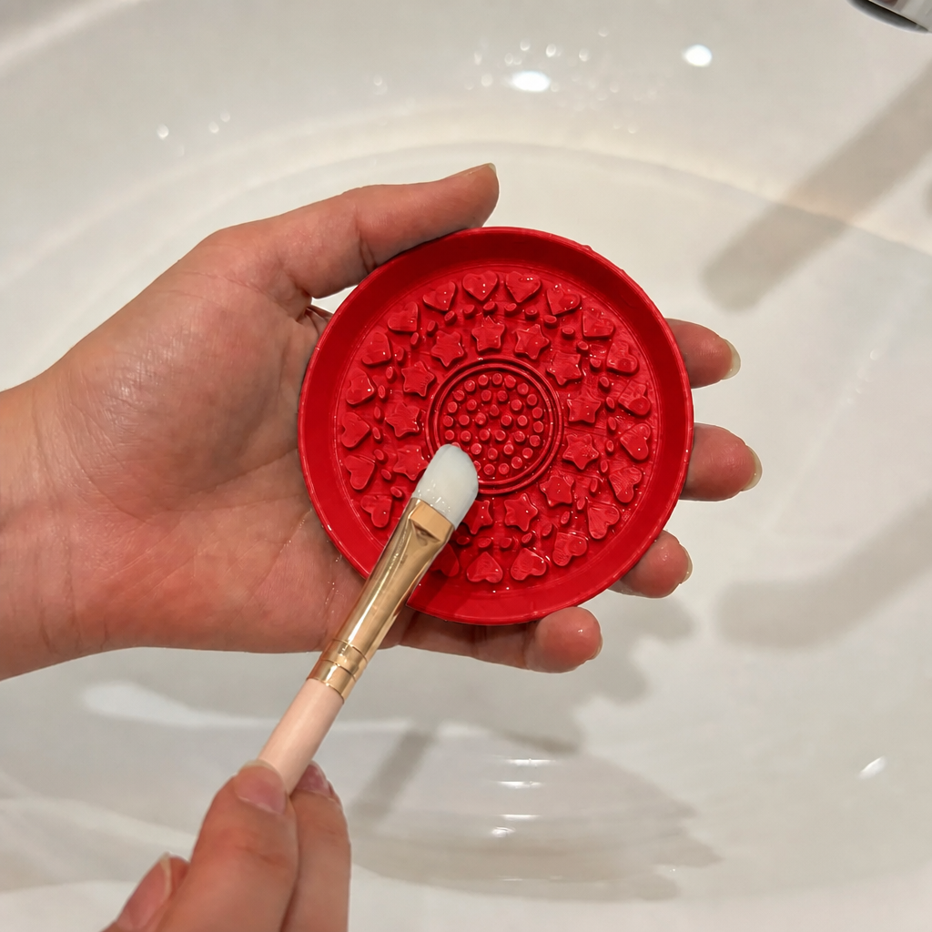 3D Baskı Makyaj Fırçası Temizleme Pedi - Desenli Aparat-Kırmızı