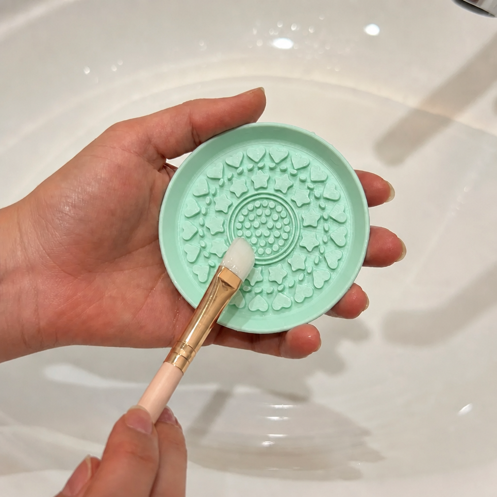 3D Baskı Makyaj Fırçası Temizleme Pedi - Desenli Aparat-Mint