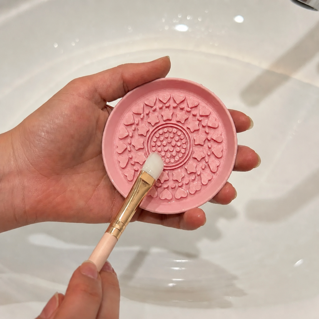 3D Baskı Makyaj Fırçası Temizleme Pedi - Desenli Aparat-Pembe