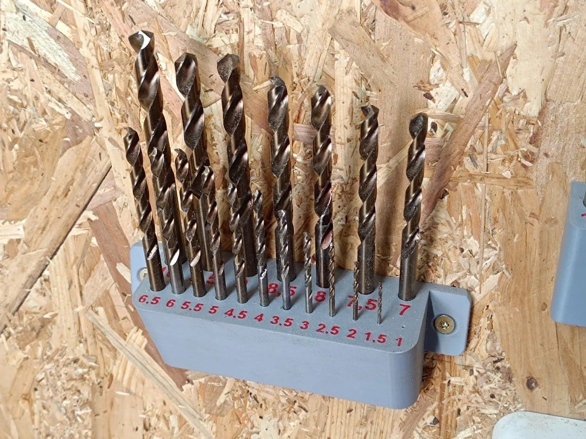 3D Baskı Matkap Ucu Standı 1-6,5 mm Duvara Monte Matkap Ucu Düzenleyici Numaralı Yuvalı Gri