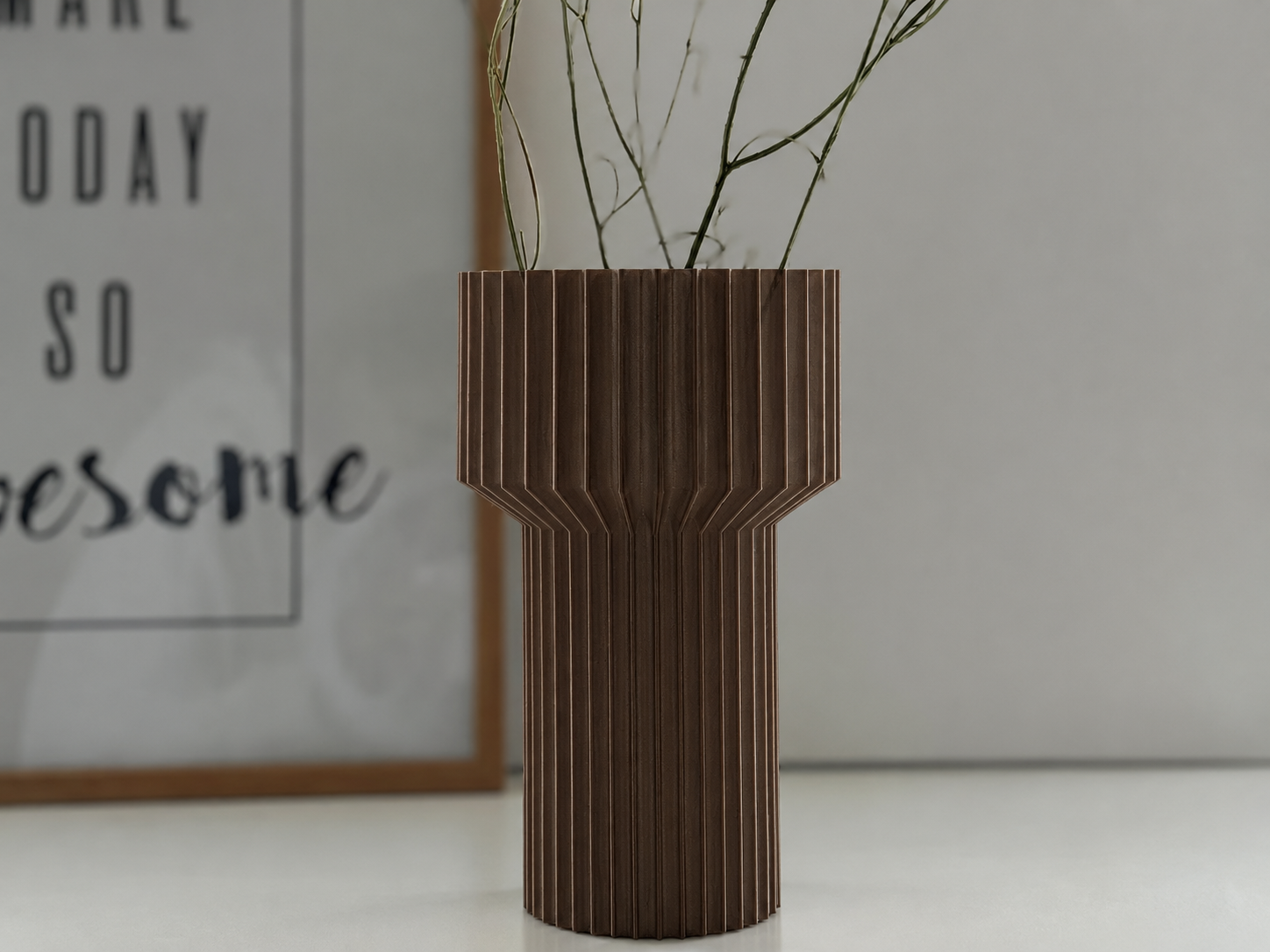 3D Baskı Modern Dekoratif Çiçek Vazosu - Minimal Silindir Tasarımlı Masaüstü Vazo, Ev ve Ofis Dekoru-Kahverengi