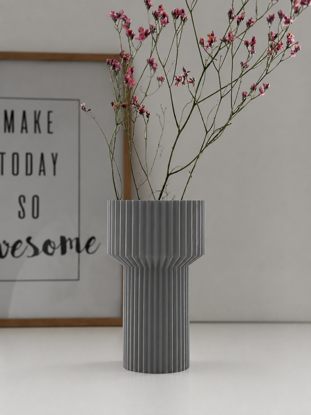 3D Baskı Modern Dekoratif Çiçek Vazosu - Minimal Silindir Tasarımlı Masaüstü Vazo, Ev ve Ofis Dekoru-Gri