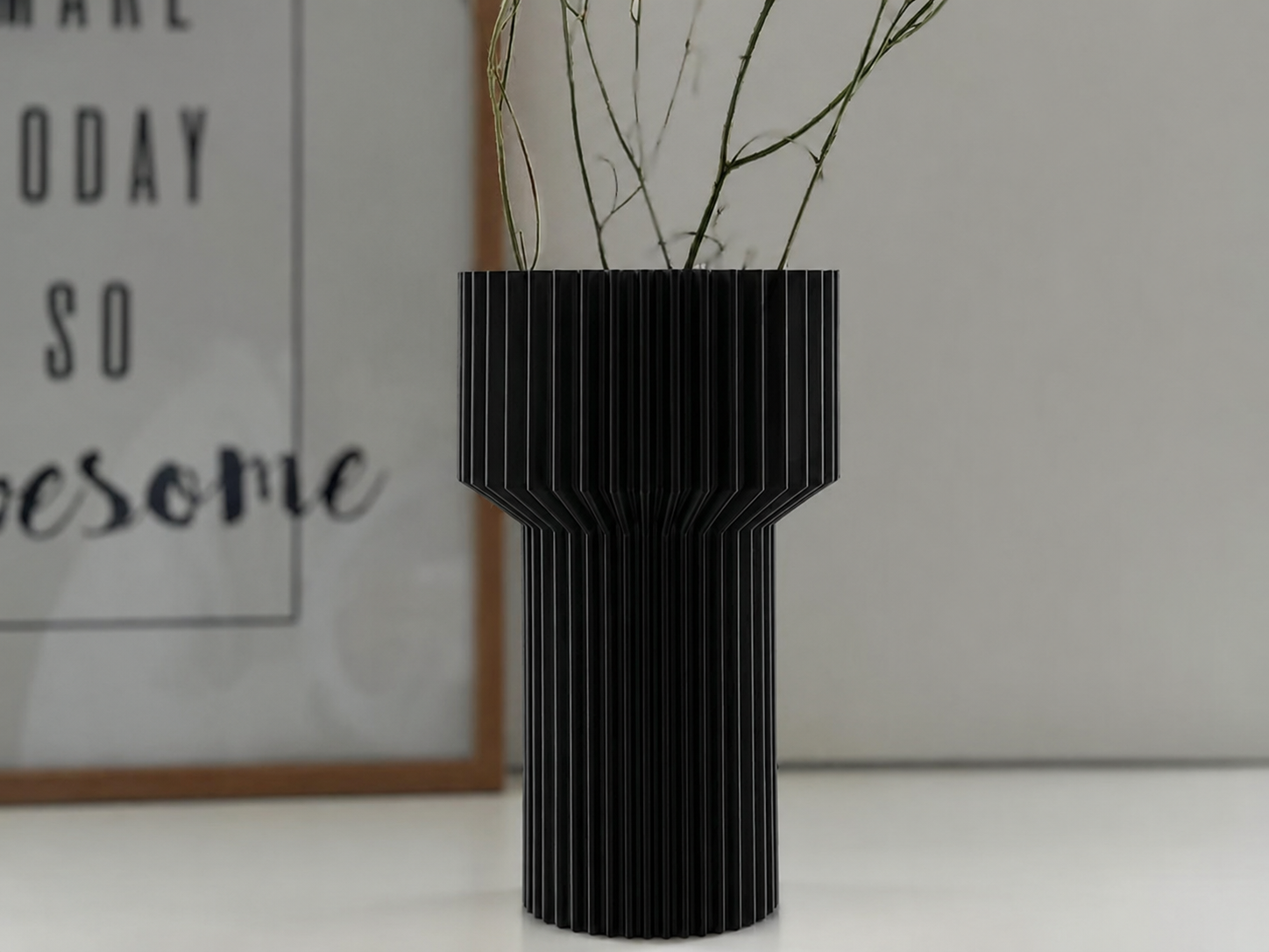 3D Baskı Modern Dekoratif Çiçek Vazosu - Minimal Silindir Tasarımlı Masaüstü Vazo, Ev ve Ofis Dekoru-Siyah