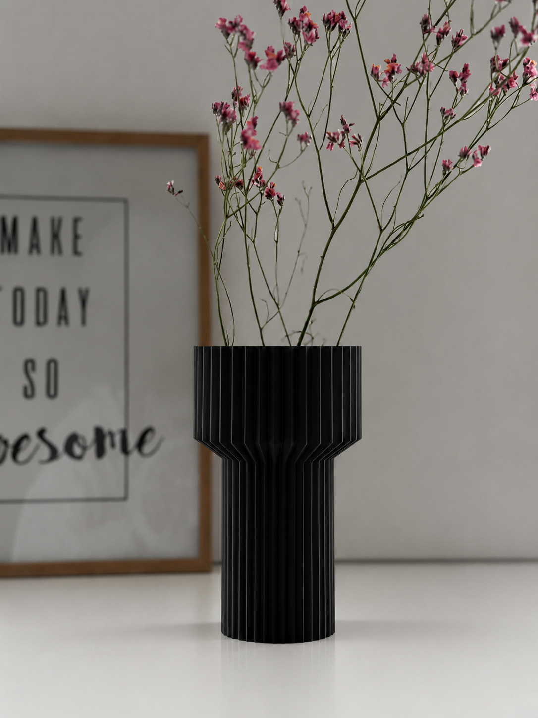 3D Baskı Modern Dekoratif Çiçek Vazosu - Minimal Silindir Tasarımlı Masaüstü Vazo, Ev ve Ofis Dekoru-Siyah