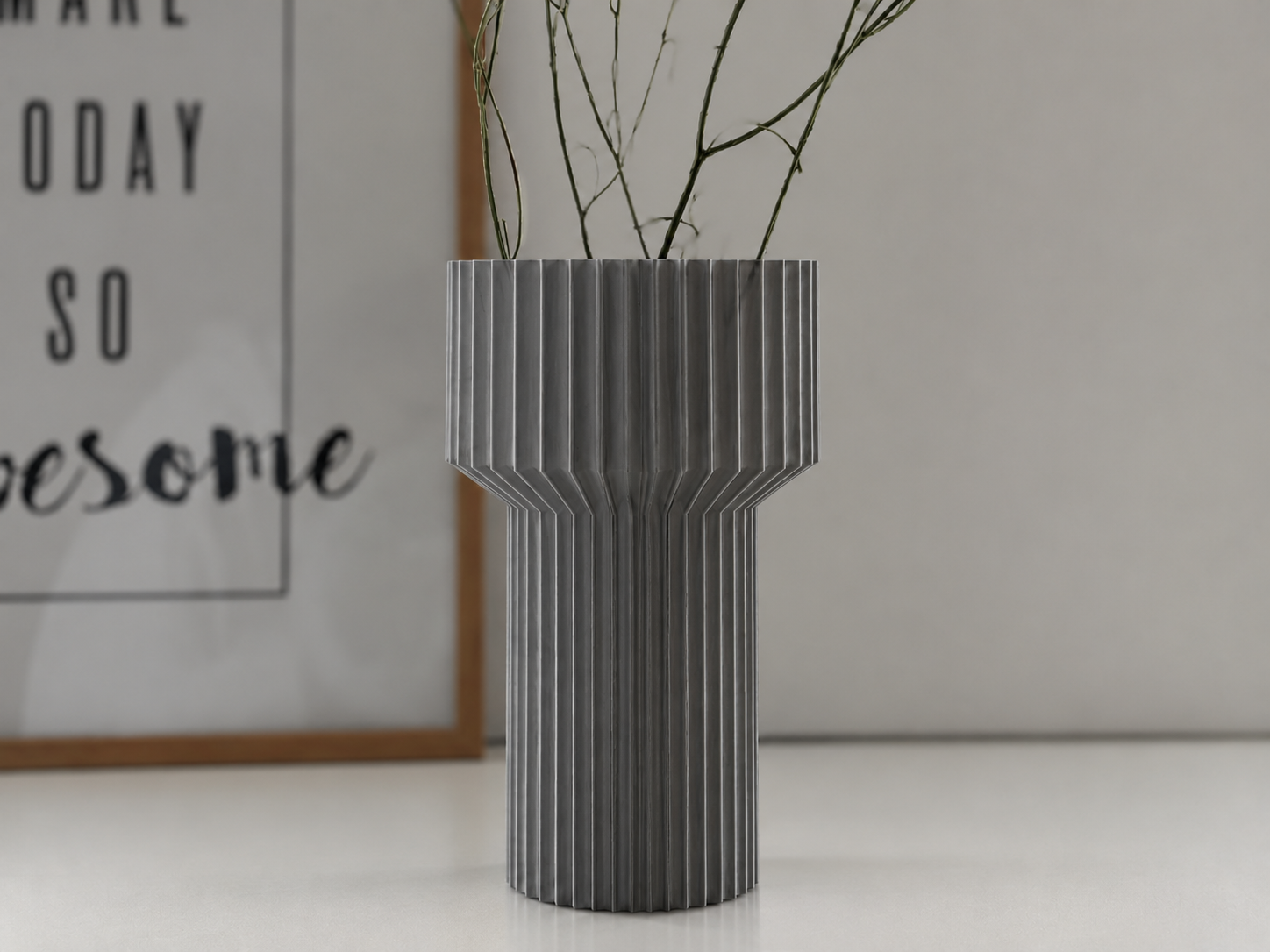 3D Baskı Modern Dekoratif Çiçek Vazosu - Minimal Silindir Tasarımlı Masaüstü Vazo, Ev ve Ofis Dekoru-Gri